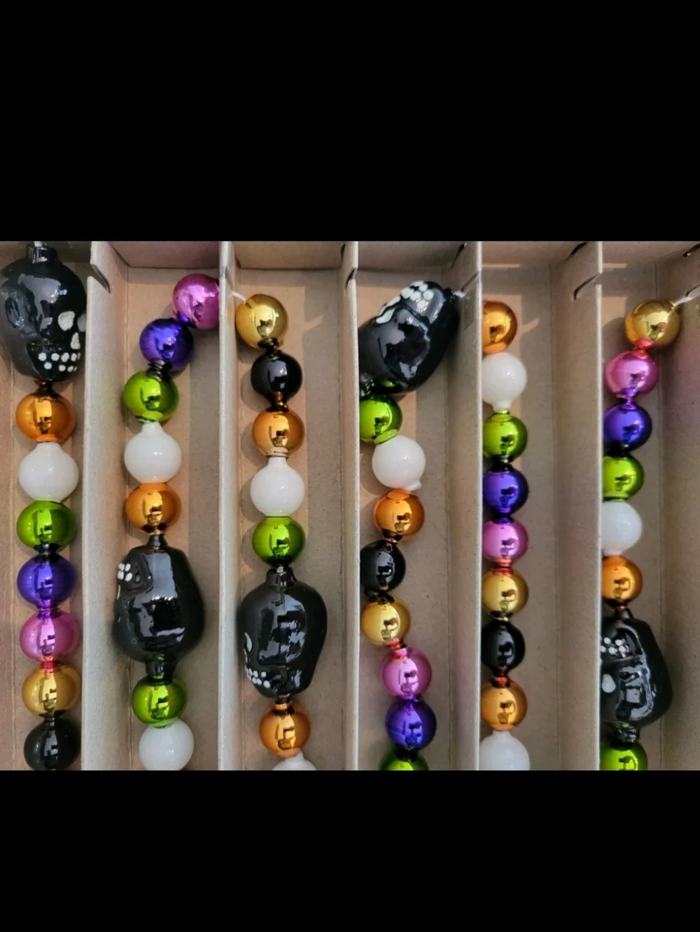 7' Radko Shiny Brite Vintage Retro Style Glass Skull Halloween Tree Garland NEW